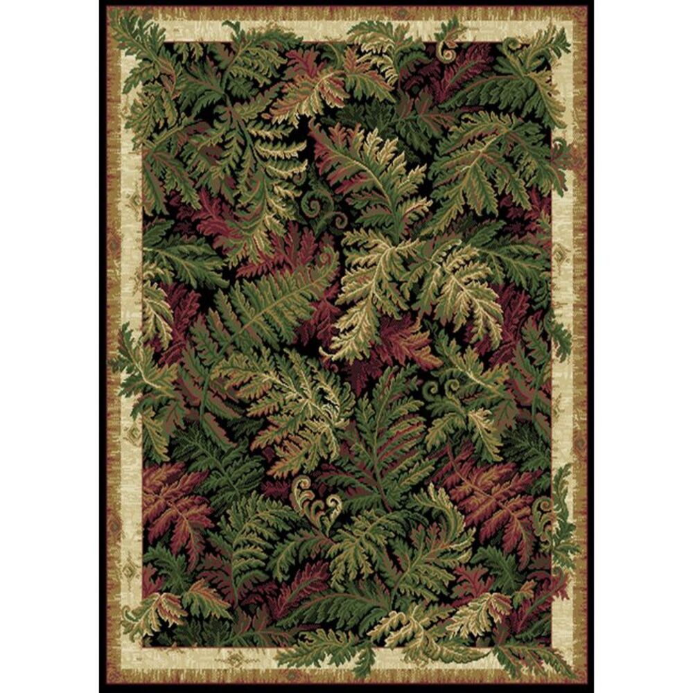 Tropical Black Nature Print Leaves Ferns Area Rug -  Actual 5' 2" x 7' 2"